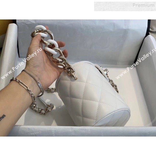 Chanel Quilted Lambskin Chain Round Vanity Case AS1355 White 2019 (SMJD-9121702)