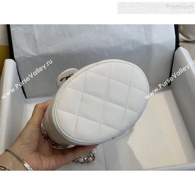 Chanel Quilted Lambskin Chain Round Vanity Case AS1355 White 2019 (SMJD-9121702)