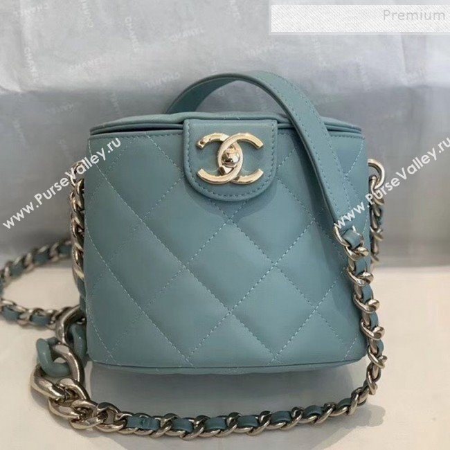 Chanel Quilted Lambskin Chain Round Vanity Case AS1355 Blue 2019 (SMJD-9121703)