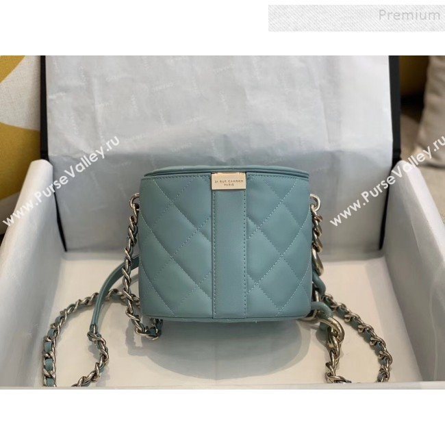 Chanel Quilted Lambskin Chain Round Vanity Case AS1355 Blue 2019 (SMJD-9121703)