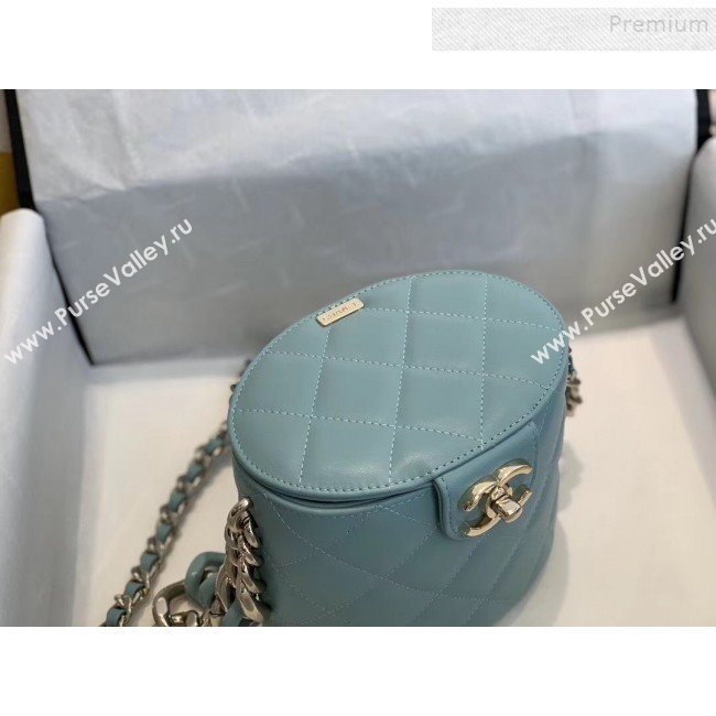 Chanel Quilted Lambskin Chain Round Vanity Case AS1355 Blue 2019 (SMJD-9121703)