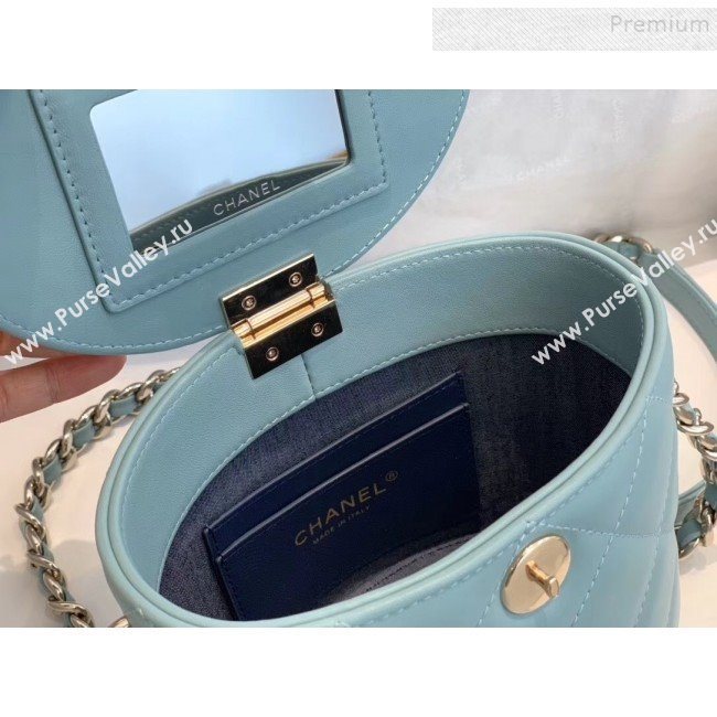 Chanel Quilted Lambskin Chain Round Vanity Case AS1355 Blue 2019 (SMJD-9121703)