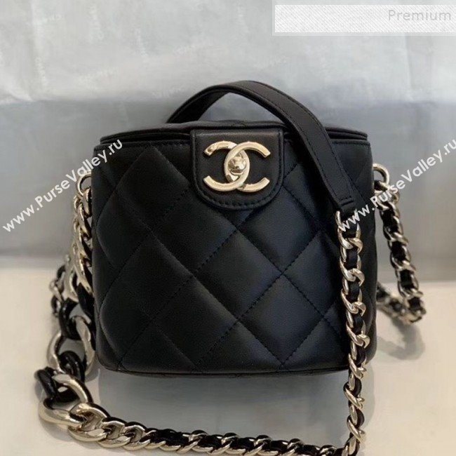 Chanel Quilted Lambskin Chain Round Vanity Case AS1355 Black 2019 (SMJD-9121701)