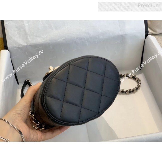 Chanel Quilted Lambskin Chain Round Vanity Case AS1355 Black 2019 (SMJD-9121701)