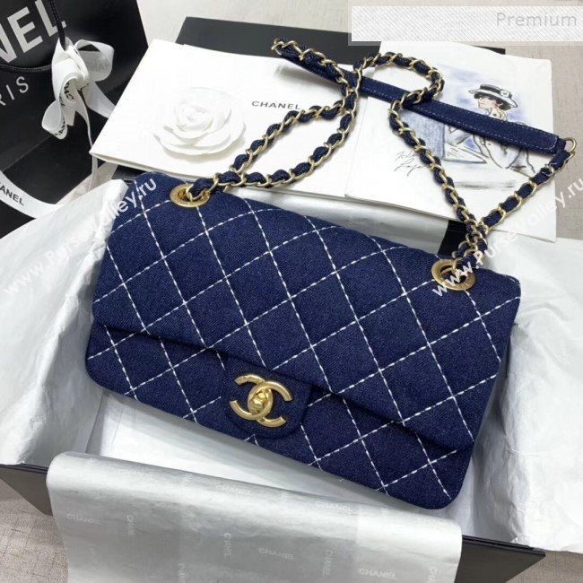 Chanel Quilted Denim Medium Flap Bag AS1328 Blue 2020 (JIY-9121707)