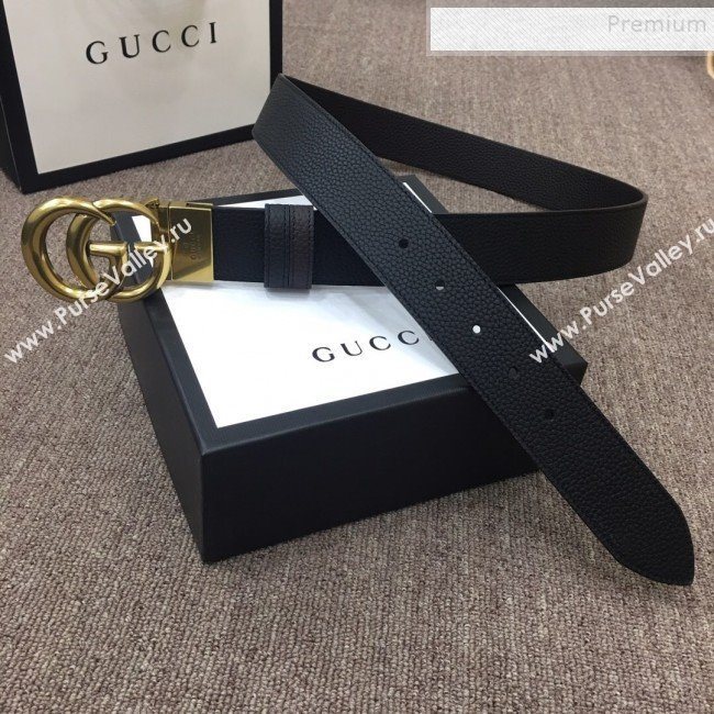 Gucci Reversible Calfskin Belt 40mm with GG Buckle Black/Gold 2019 (SJ-9121830)