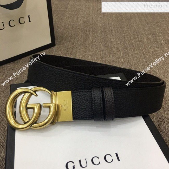 Gucci Reversible Calfskin Belt 40mm with GG Buckle Black/Gold 2019 (SJ-9121830)