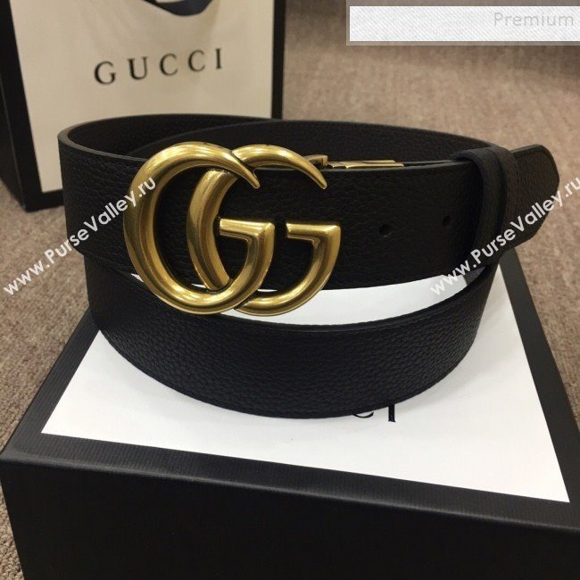 Gucci Reversible Calfskin Belt 40mm with GG Buckle Black/Gold 2019 (SJ-9121830)