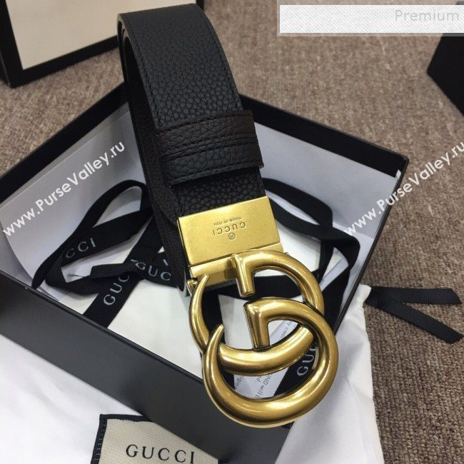 Gucci Reversible Calfskin Belt 40mm with GG Buckle Black/Gold 2019 (SJ-9121830)