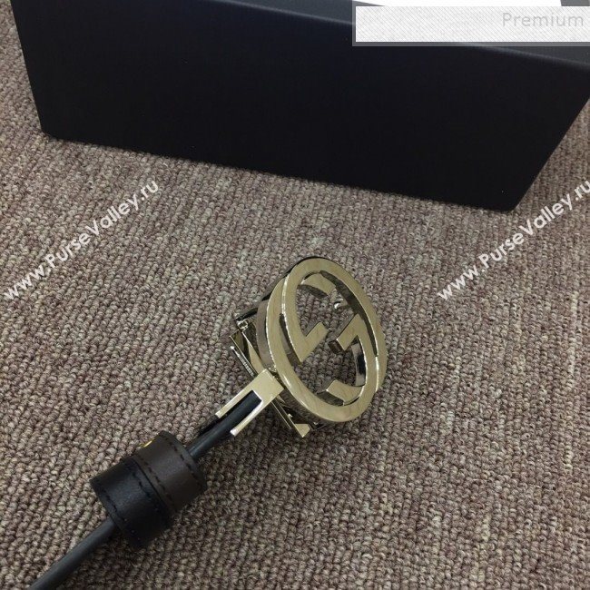 Gucci GG Embossed Calfskin Belt 37mm with Interlocking G Buckle Black/Silver 2019 (SJ-9121831)