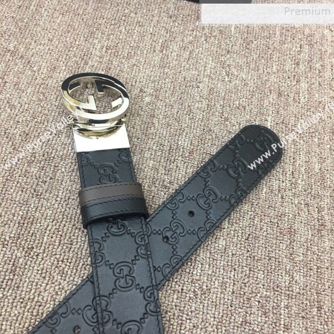 Gucci GG Embossed Calfskin Belt 37mm with Interlocking G Buckle Black/Silver 2019 (SJ-9121831)
