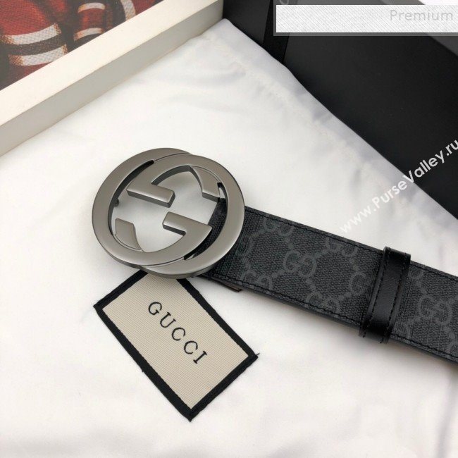 Gucci GG Canvas Belt 40mm with Interlocking G Buckle Black/Grey  (SJ-9121832)