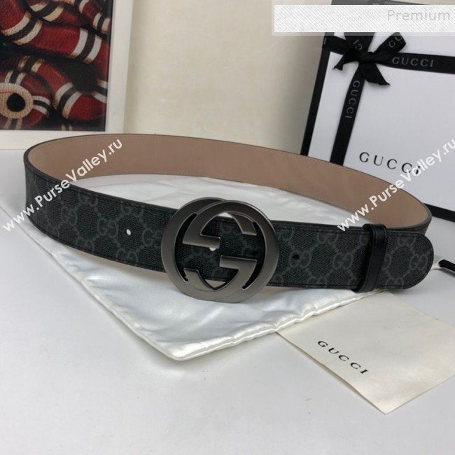 Gucci GG Canvas Belt 40mm with Interlocking G Buckle Black/Grey  (SJ-9121832)