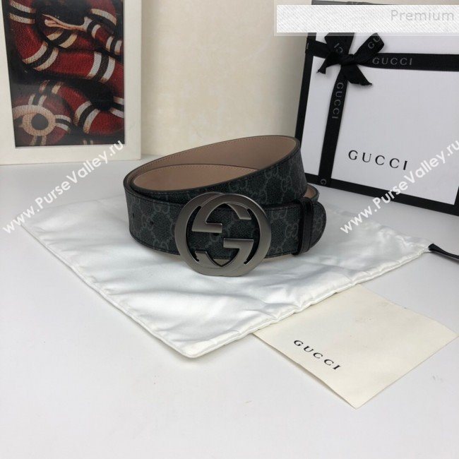 Gucci GG Canvas Belt 40mm with Interlocking G Buckle Black/Grey  (SJ-9121832)
