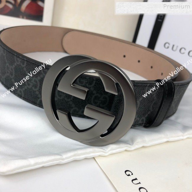 Gucci GG Canvas Belt 40mm with Interlocking G Buckle Black/Grey  (SJ-9121832)