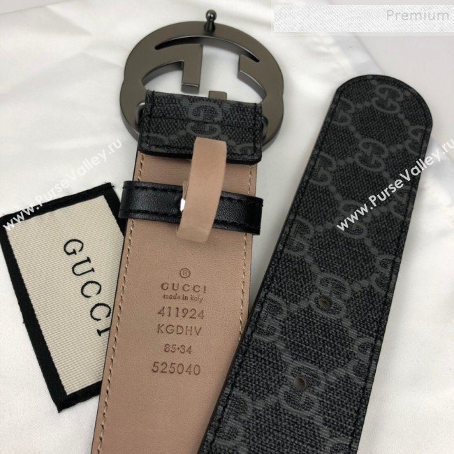 Gucci GG Canvas Belt 40mm with Interlocking G Buckle Black/Grey  (SJ-9121832)