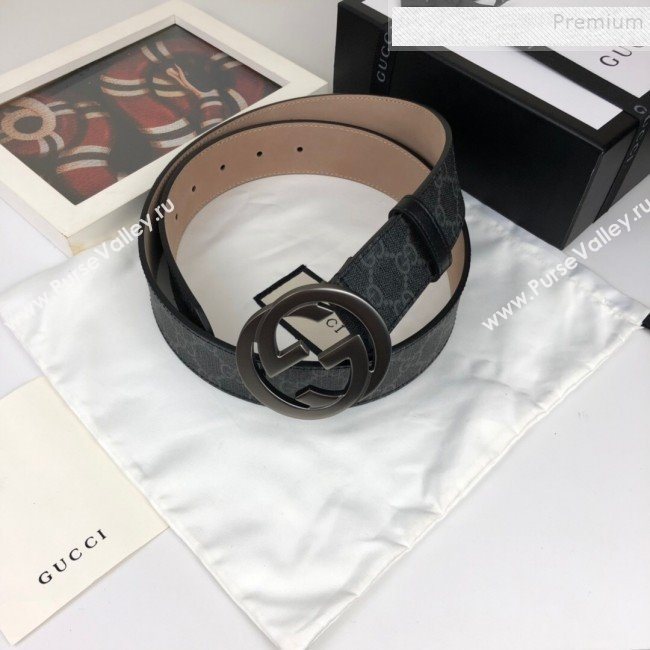 Gucci GG Canvas Belt 40mm with Interlocking G Buckle Black/Grey  (SJ-9121832)