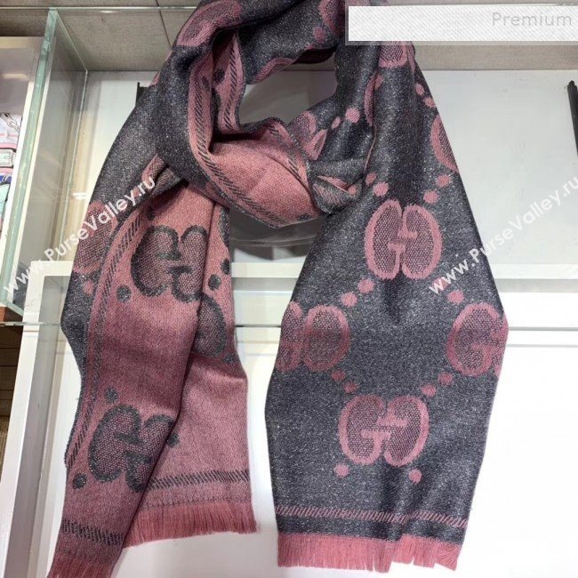 Gucci GG Wool Jacquard Scarf 45x195cm Silver/Pink 2019 (WNS-9121833)