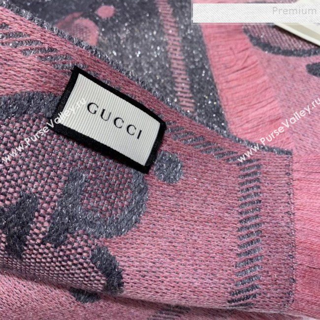 Gucci GG Wool Jacquard Scarf 45x195cm Silver/Pink 2019 (WNS-9121833)