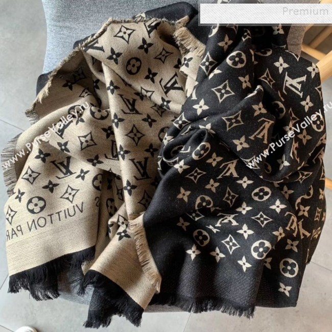 Louis Vuitton Monogram Duo Wool Silk Scarf 70x200cm Black/Light Grey  (WNS-9121834)