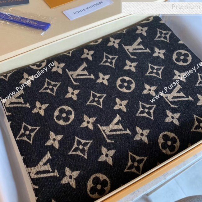 Louis Vuitton Monogram Duo Wool Silk Scarf 70x200cm Black/Light Grey  (WNS-9121834)