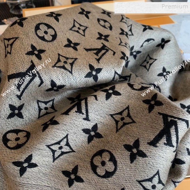 Louis Vuitton Monogram Duo Wool Silk Scarf 70x200cm Black/Light Grey  (WNS-9121834)