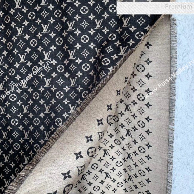Louis Vuitton Monogram Duo Wool Silk Scarf 70x200cm Black/Light Grey  (WNS-9121834)