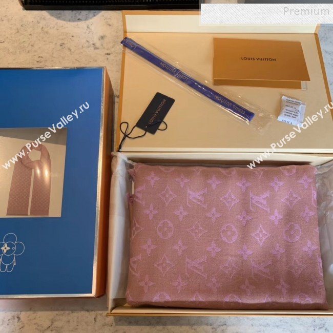 Louis Vuitton Monogram Duo Wool Silk Scarf 70x200cm Light Pink (WNS-9121835)