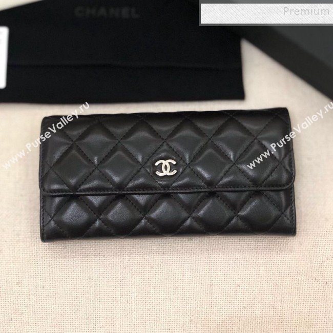 Chanel Classic Quilted Lambskin Flap Wallet A50096 Black/Silver  (YD-9121901)