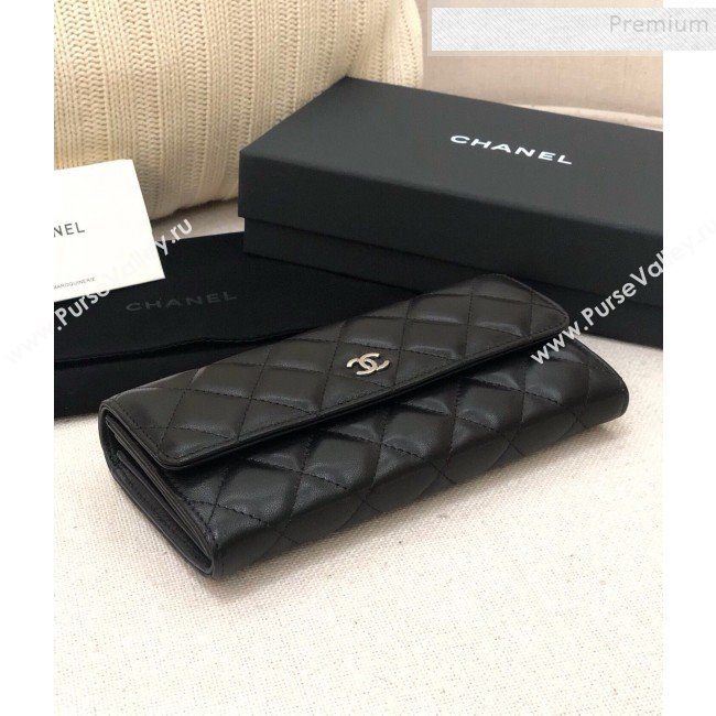 Chanel Classic Quilted Lambskin Flap Wallet A50096 Black/Silver  (YD-9121901)