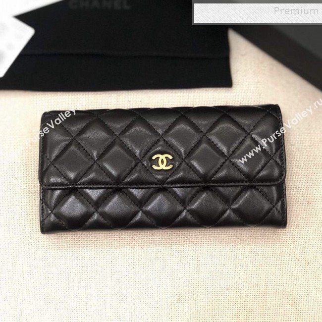 Chanel Classic Quilted Lambskin Flap Wallet A50096 Black/Gold (YD-9121902)