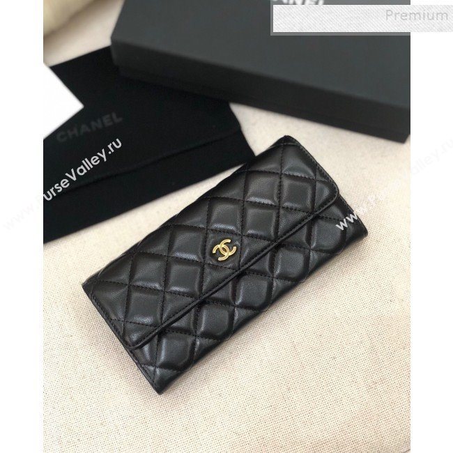 Chanel Classic Quilted Lambskin Flap Wallet A50096 Black/Gold (YD-9121902)