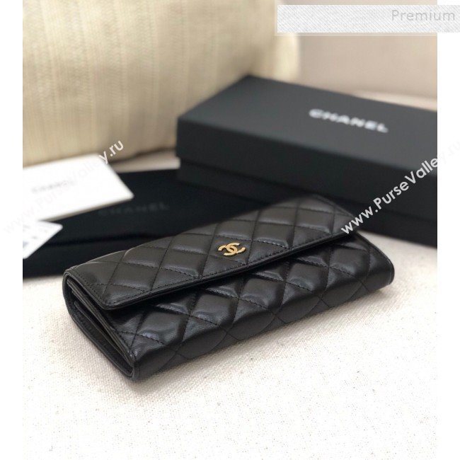 Chanel Classic Quilted Lambskin Flap Wallet A50096 Black/Gold (YD-9121902)