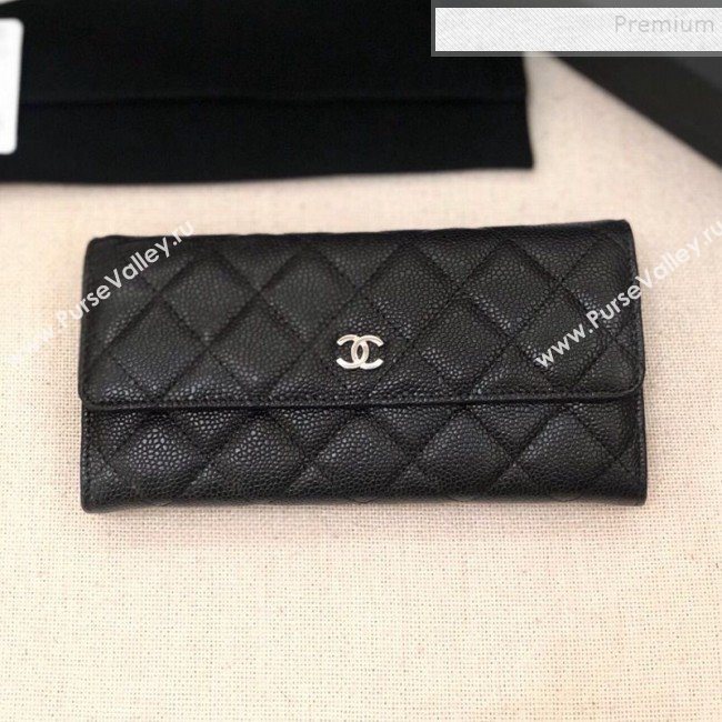 Chanel Classic Quilted Grained Leather Flap Wallet A50096 Black/Silver  (YD-9121903)