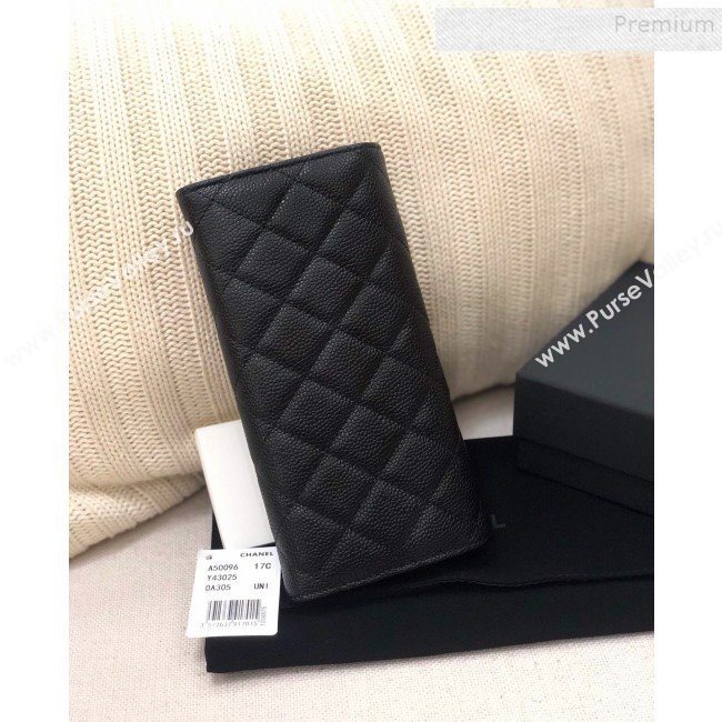 Chanel Classic Quilted Grained Leather Flap Wallet A50096 Black/Silver  (YD-9121903)