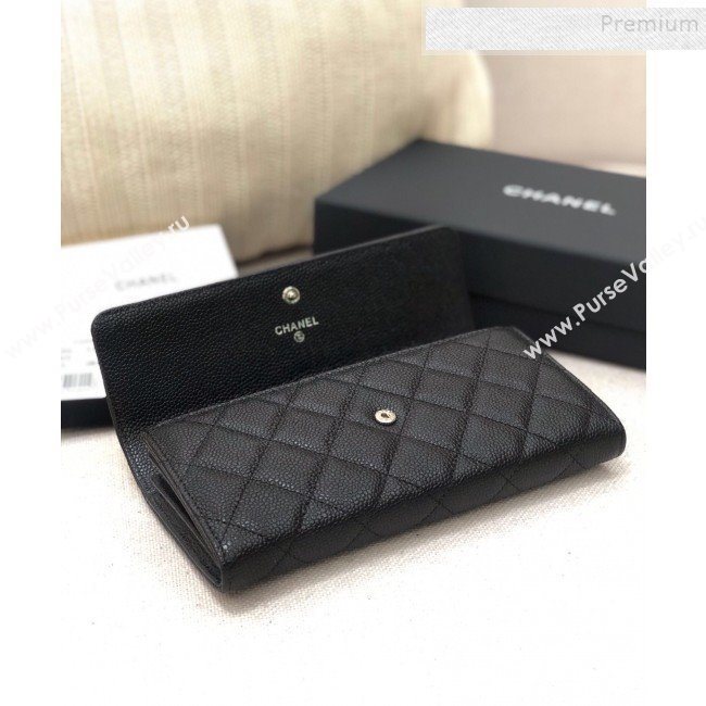 Chanel Classic Quilted Grained Leather Flap Wallet A50096 Black/Silver  (YD-9121903)