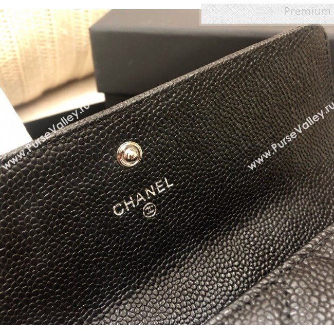 Chanel Classic Quilted Grained Leather Flap Wallet A50096 Black/Silver  (YD-9121903)