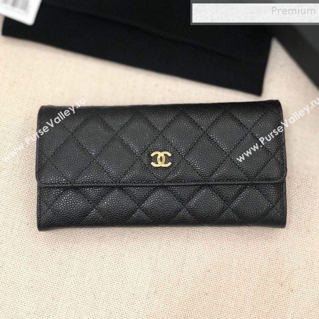 Chanel Classic Quilted Grained Leather Flap Wallet A50096 Black/Gold (YD-9121904)