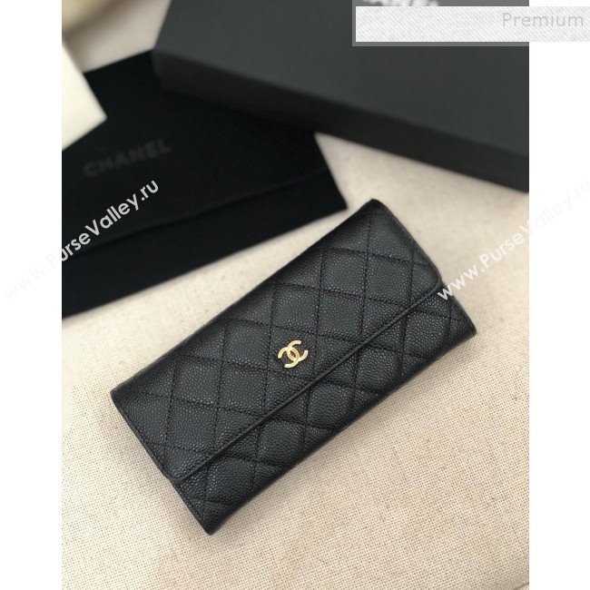 Chanel Classic Quilted Grained Leather Flap Wallet A50096 Black/Gold (YD-9121904)