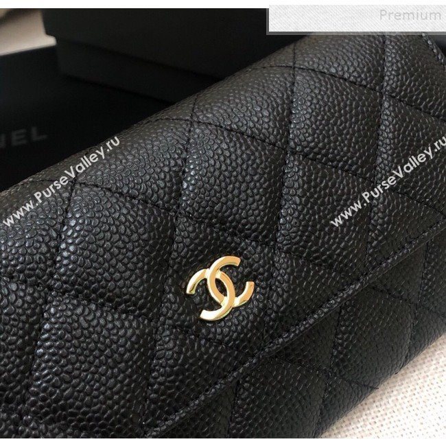 Chanel Classic Quilted Grained Leather Flap Wallet A50096 Black/Gold (YD-9121904)