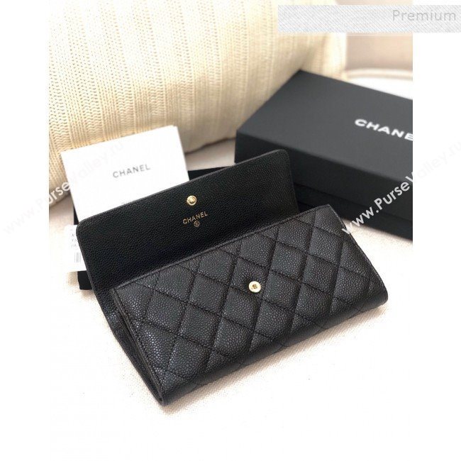 Chanel Classic Quilted Grained Leather Flap Wallet A50096 Black/Gold (YD-9121904)