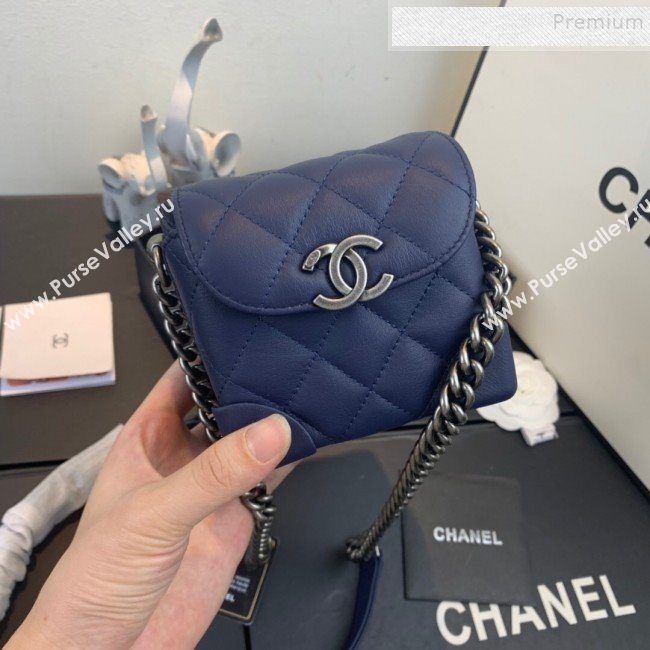 Chanel Quilted Leather Box Clutch with Chain Navy Blue 2019 (FM-9121917)