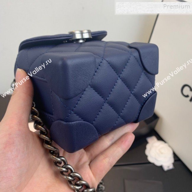 Chanel Quilted Leather Box Clutch with Chain Navy Blue 2019 (FM-9121917)