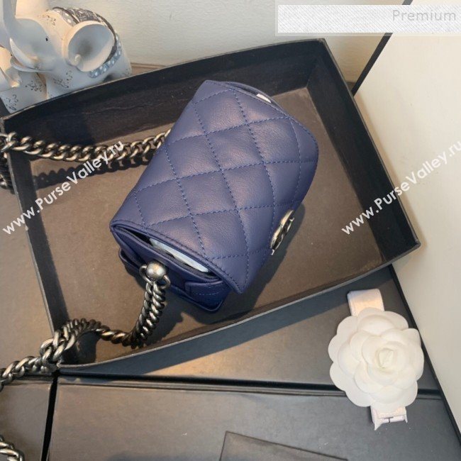 Chanel Quilted Leather Box Clutch with Chain Navy Blue 2019 (FM-9121917)