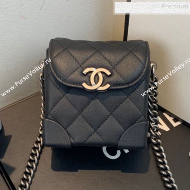 Chanel Quilted Leather Box Clutch with Chain Black 2019 (FM-9121914)