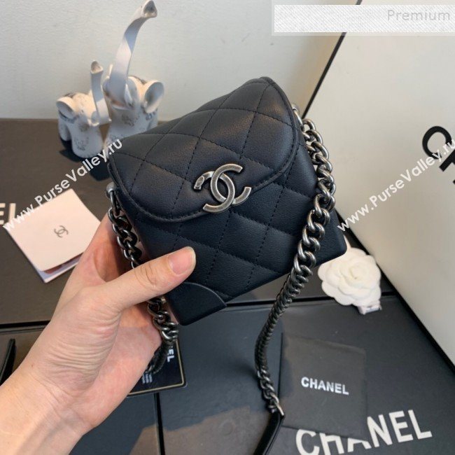 Chanel Quilted Leather Box Clutch with Chain Black 2019 (FM-9121914)