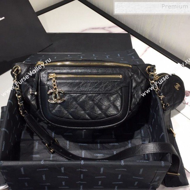 Chanel Quilted Aged Calfskin Waist Bag/Belt Bag and Coin Purse AS1077 Black 2019 (FM-9121919)