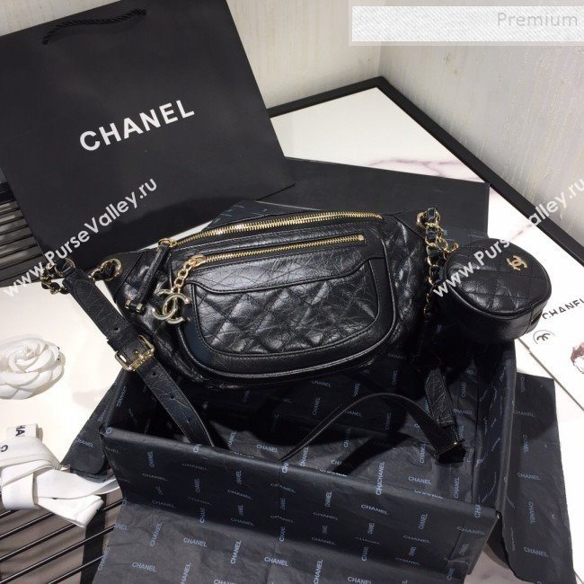 Chanel Quilted Aged Calfskin Waist Bag/Belt Bag and Coin Purse AS1077 Black 2019 (FM-9121919)