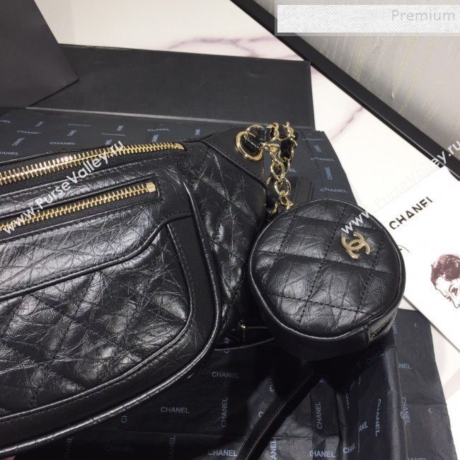 Chanel Quilted Aged Calfskin Waist Bag/Belt Bag and Coin Purse AS1077 Black 2019 (FM-9121919)