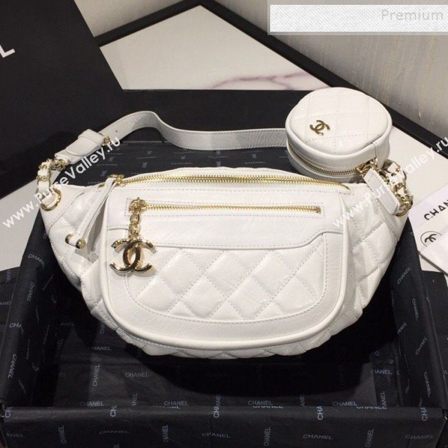 Chanel Quilted Aged Calfskin Waist Bag/Belt Bag and Coin Purse AS1077 White 2019 (FM-9121918)